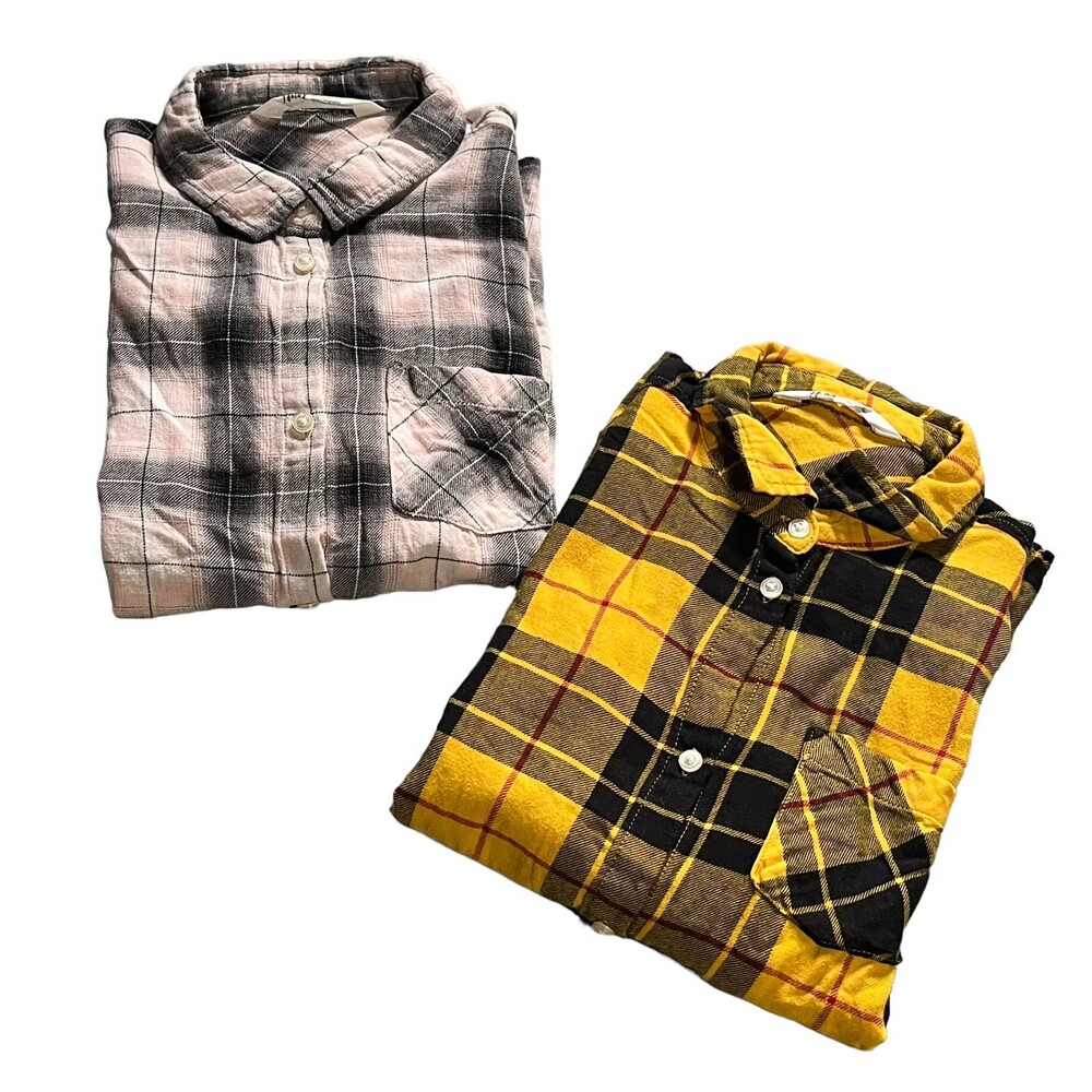 H&M 11-12 Yr Youth Kids Fall Winter Plaid Cotton Flannel Button Up LS Shirt Lot